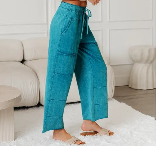 Mineral Wash High Waist Raw Hem Pants
