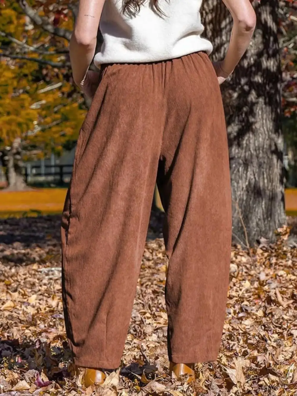 Corduroy Wide Leg Pants With Pocket