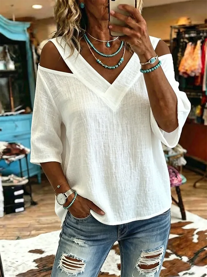 Women's Vintage Off-shoulder Patchwork Casual Shirt