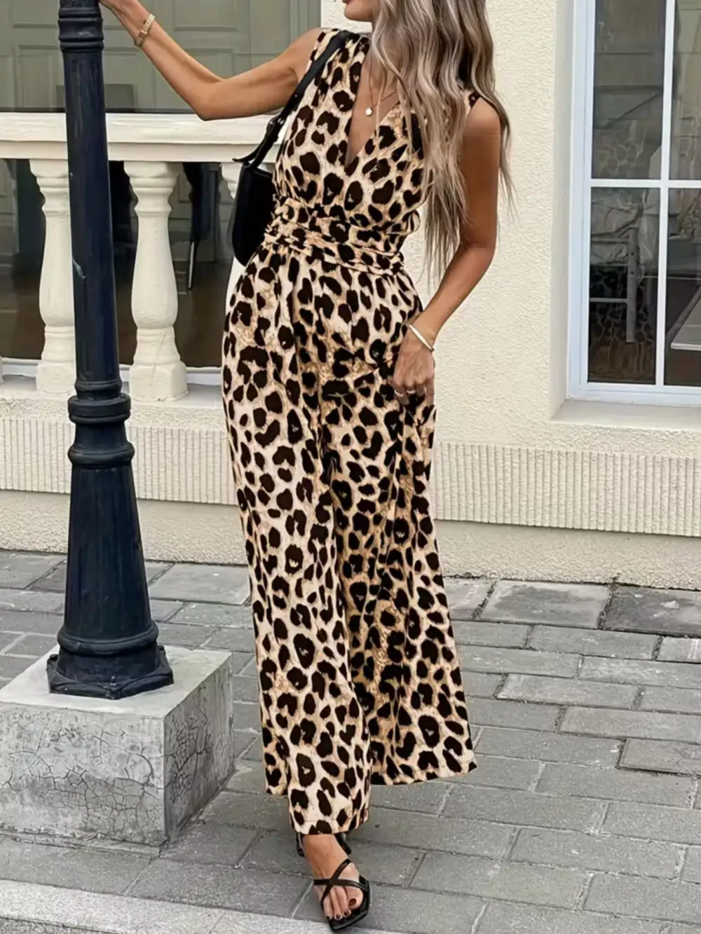 Leopard Print Wide Leg Jumpsuit