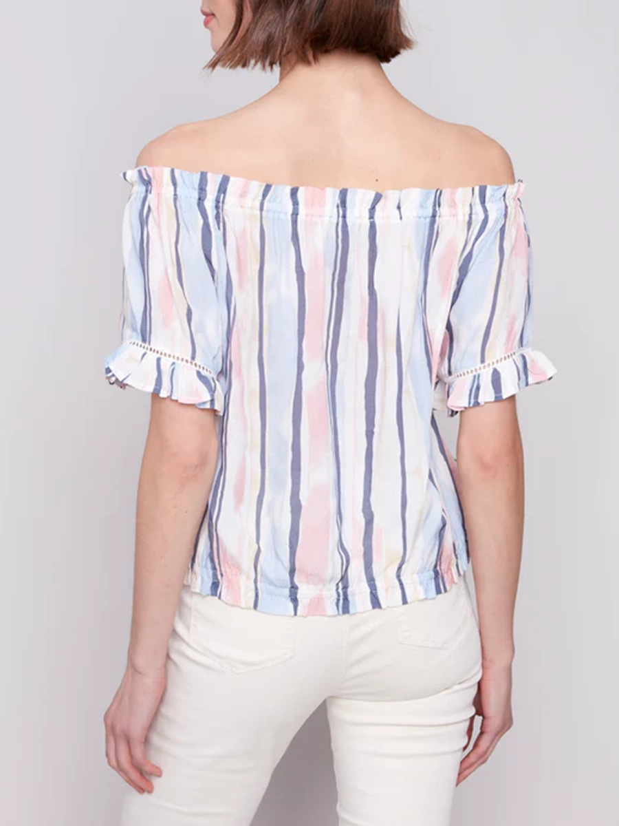 Striped High-End Off-Shoulder Short Sleeves