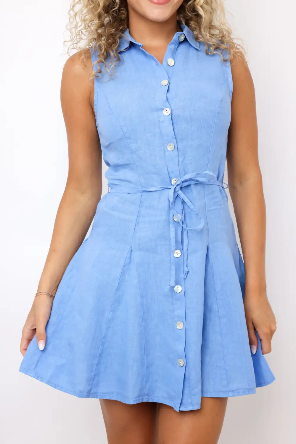 Sleeveless Linen Shirt Dress Midi Dress