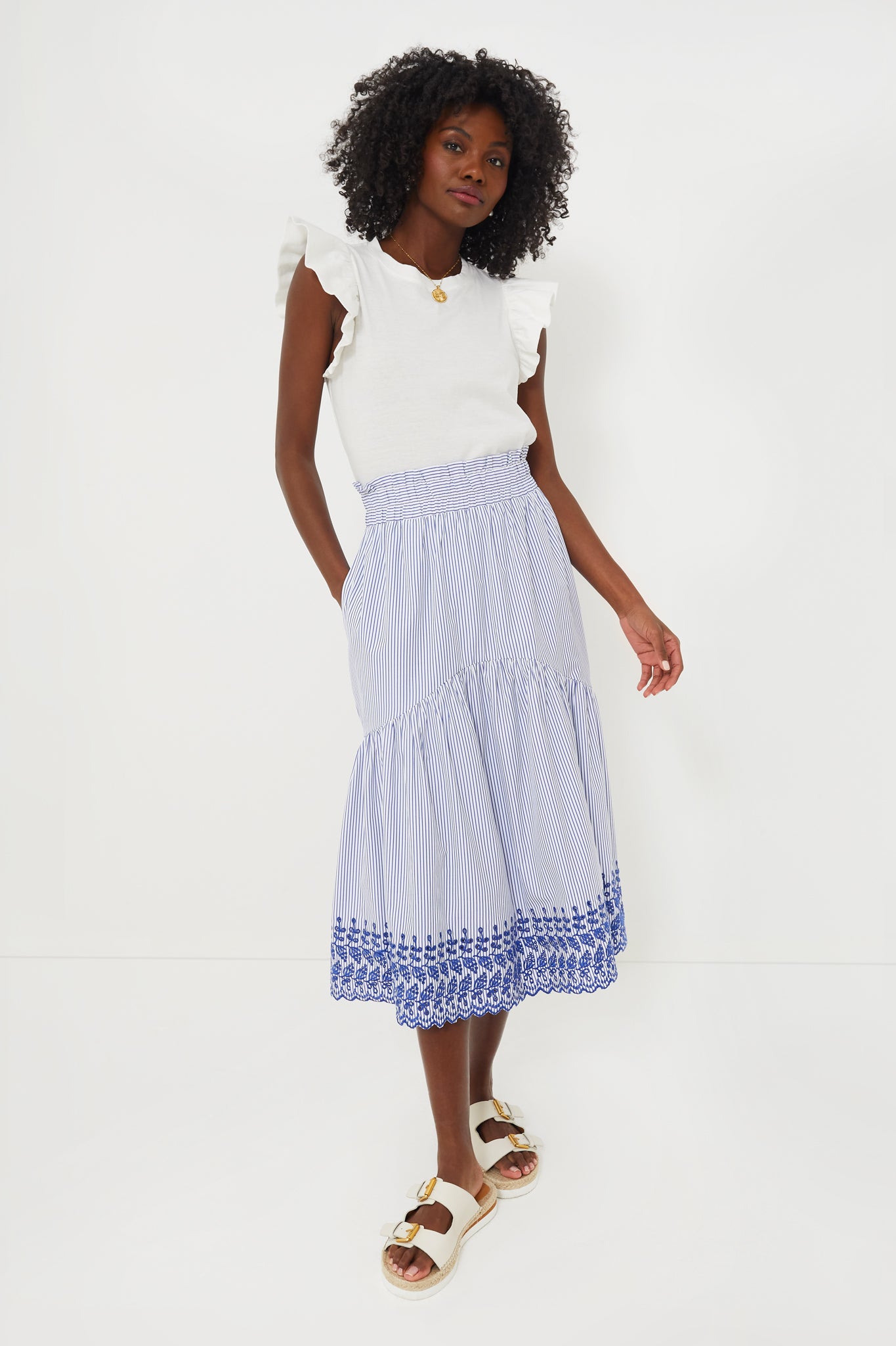 Blue Stripe Eyelet Cinzia Skirt