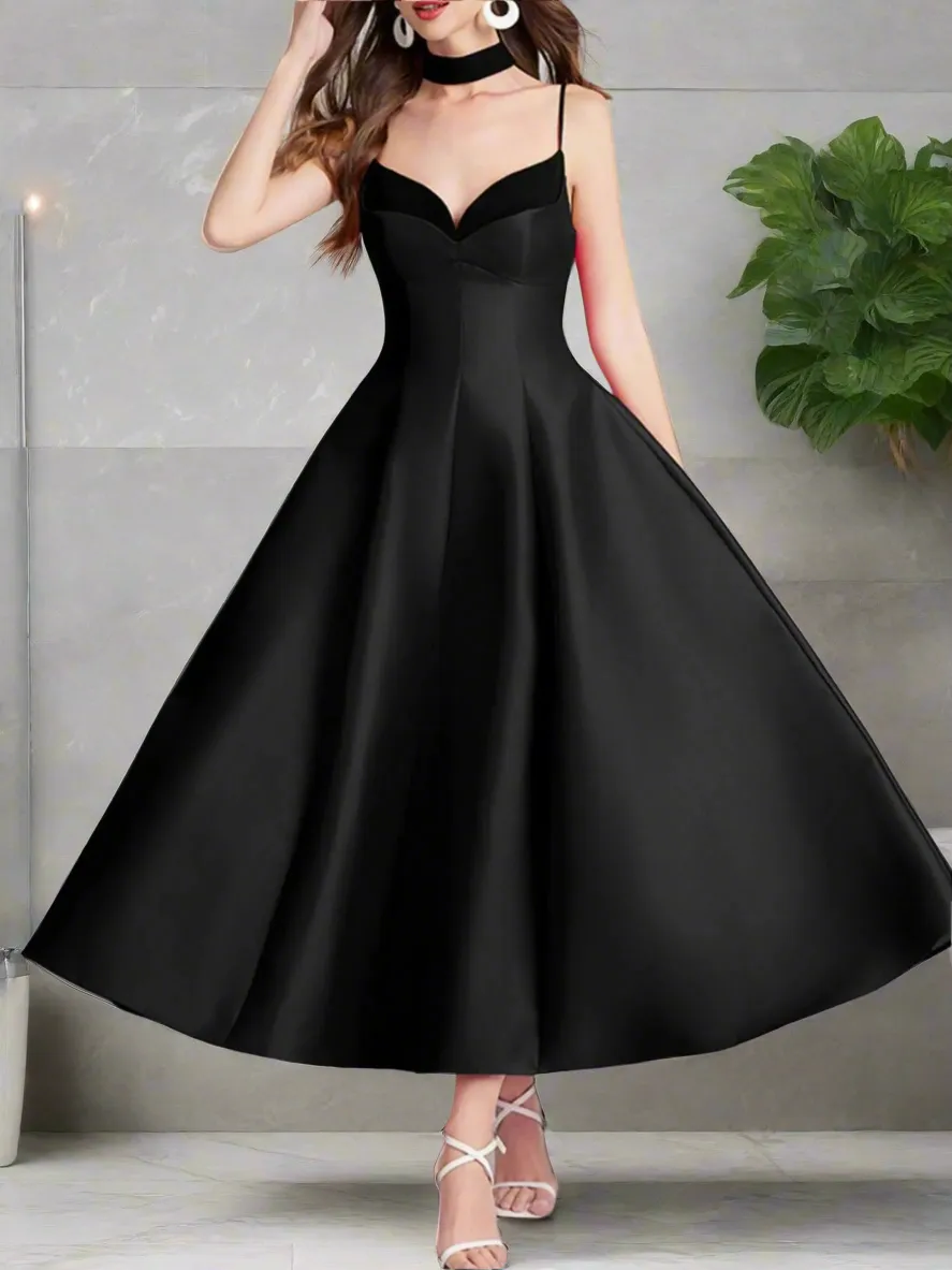 Sweetheart Collar Spaghetti Midi Dress