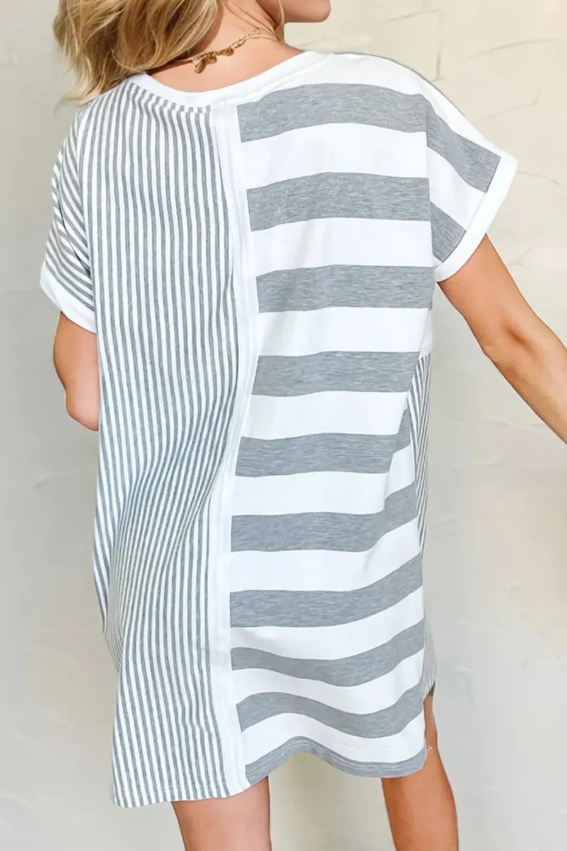 Striped Round Neck Mini Tee Dress