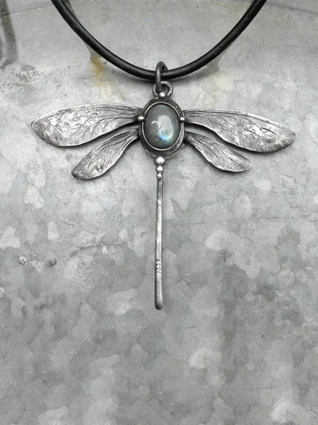 Vintage Dragonfly Moonstone Necklace