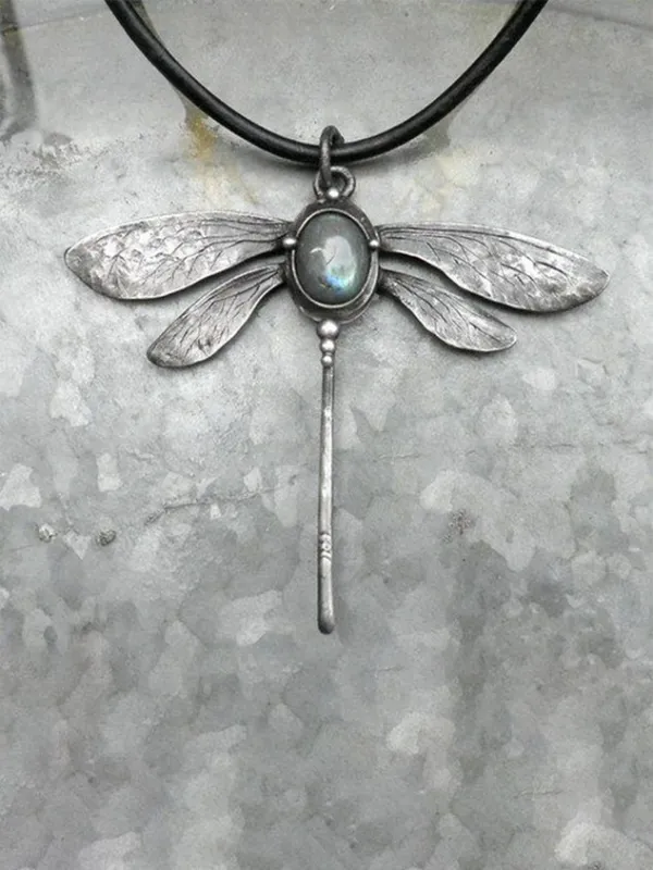 Vintage Dragonfly Moonstone Necklace