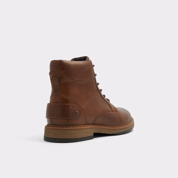 Cognac Stitching Lace-Up Almond Toe Men's Ankle Boots