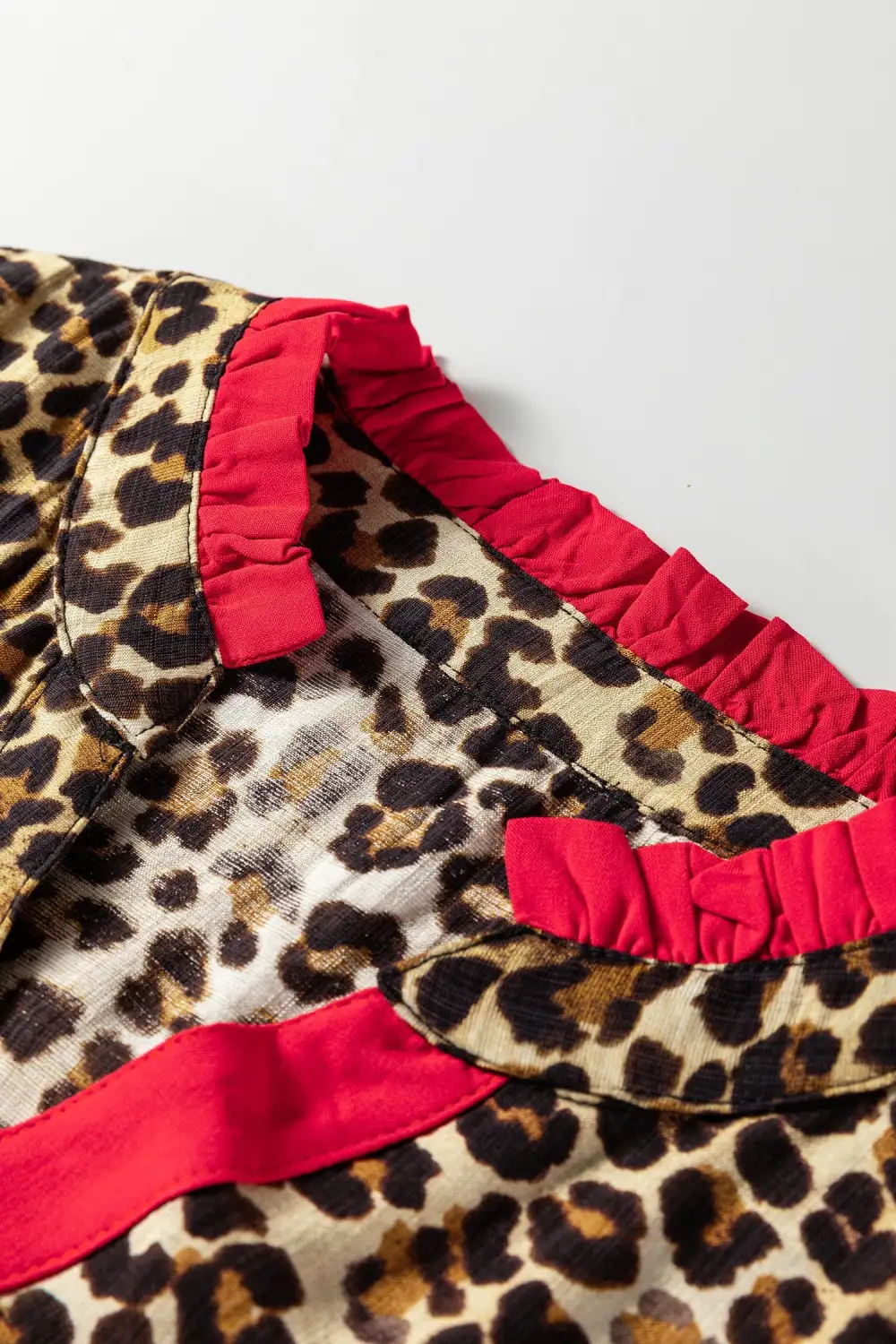 Leopard Print Ruffled V-Neck Shirt Blouse