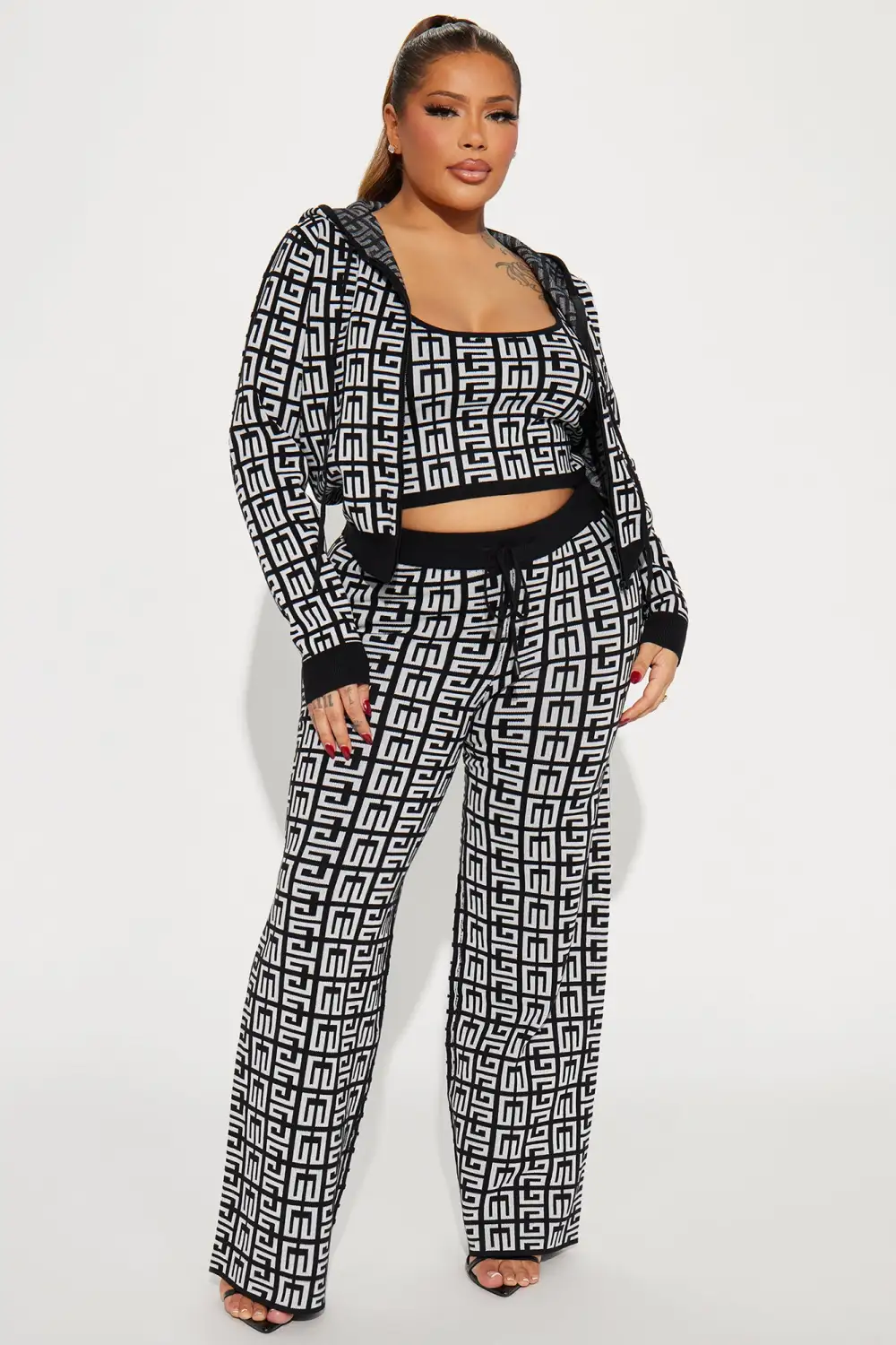 Got A Crush 3 Piece Pant Set - Black/White