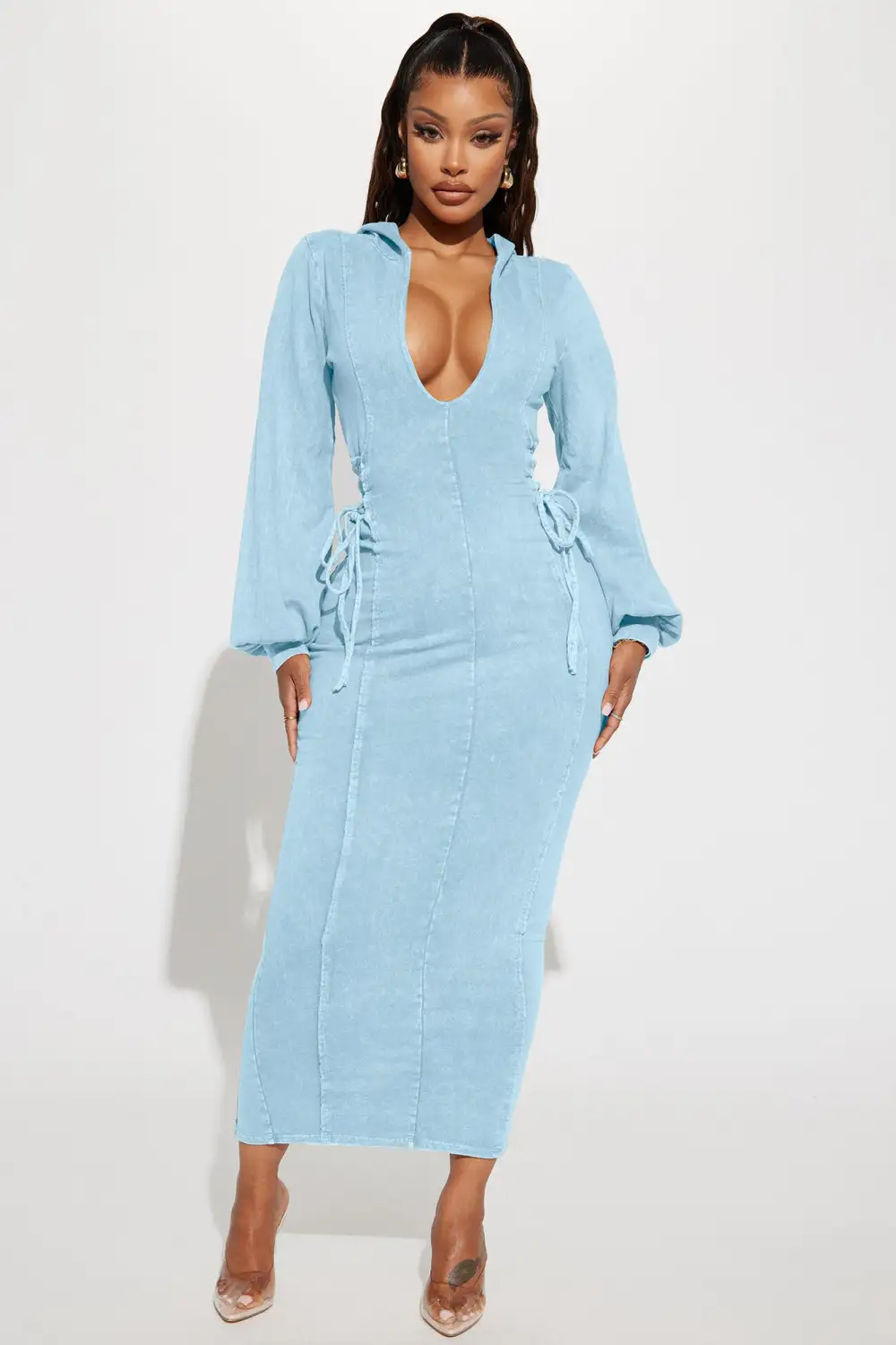 The Grind Hooded Maxi Dress - Light Blue