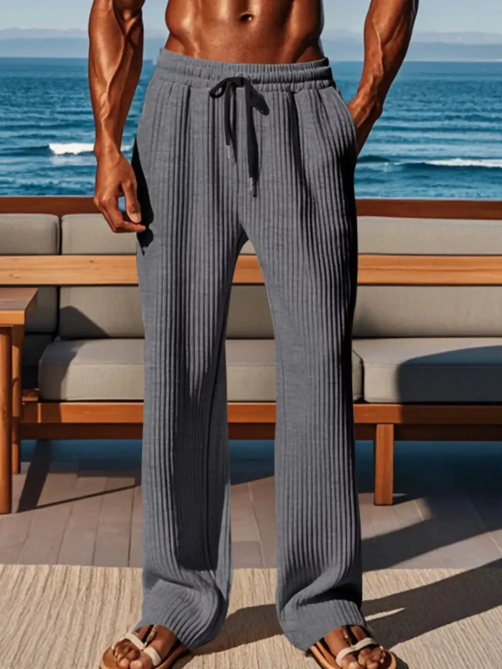 Men's Full Size Ribbed Knit Wide Leg Pants