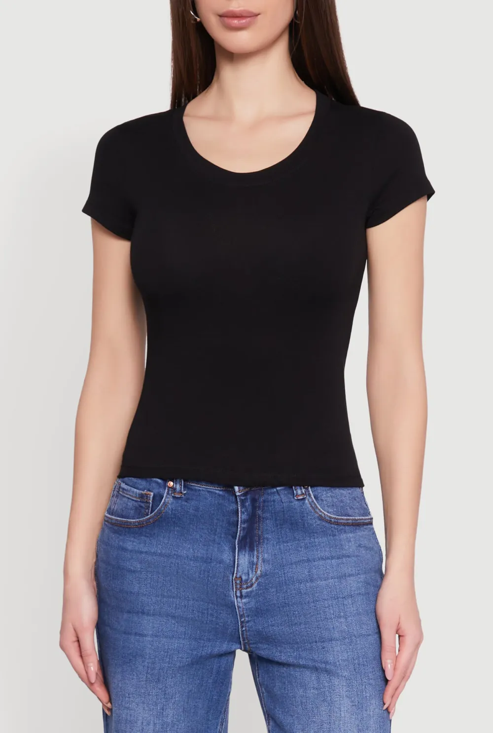 Fitted Round Neck Short Sleeved T-Shirt