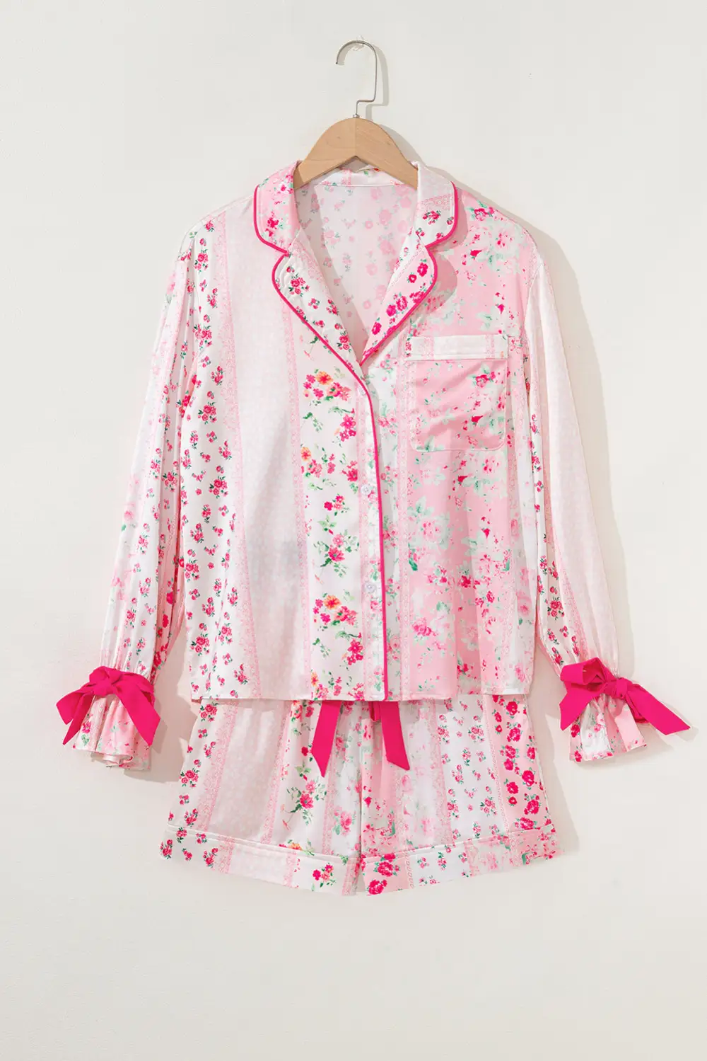 Floral Print Contrast Piping Pajama Set