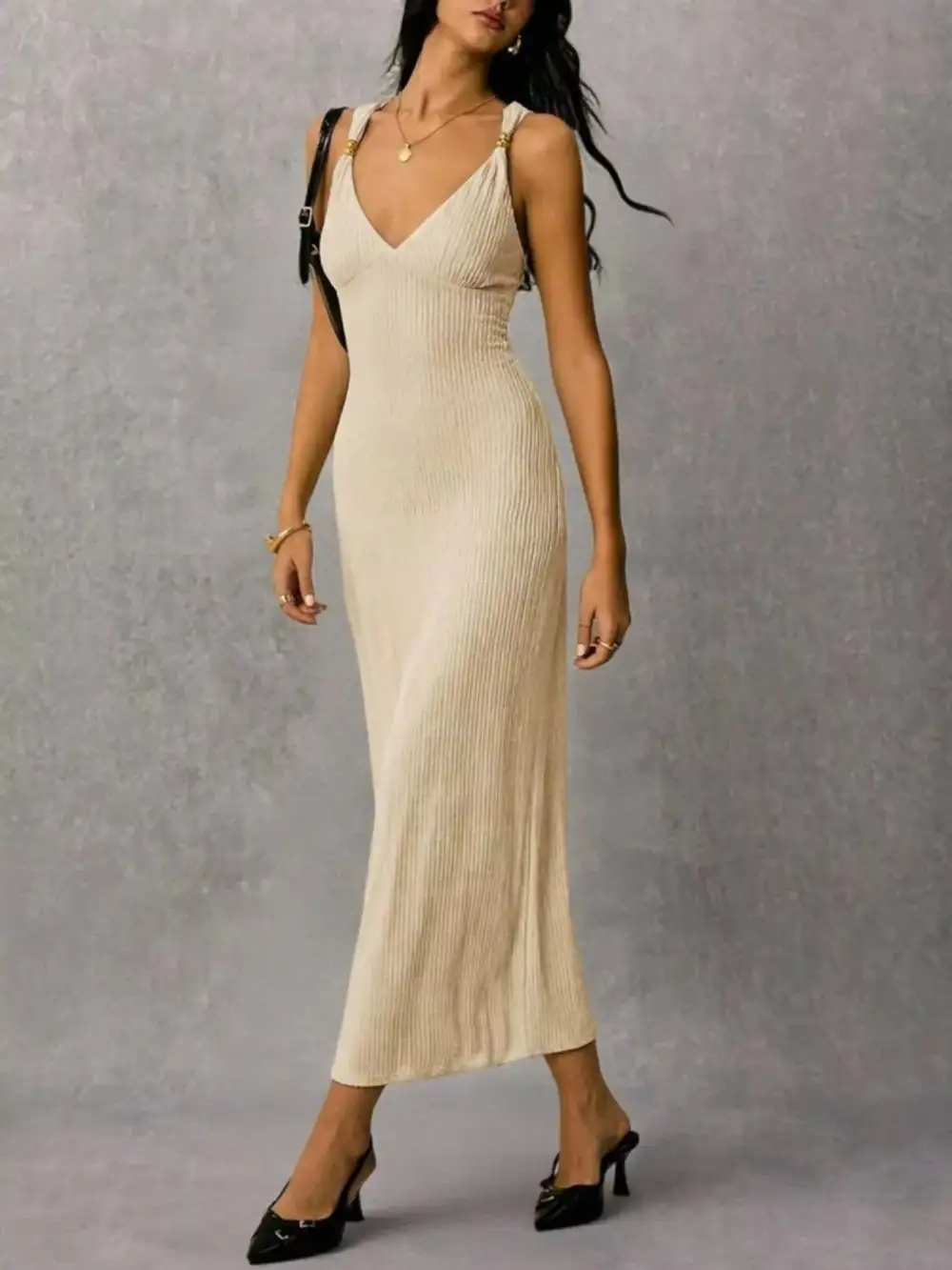 Ribbed Knit Sleeveless Midi Dress