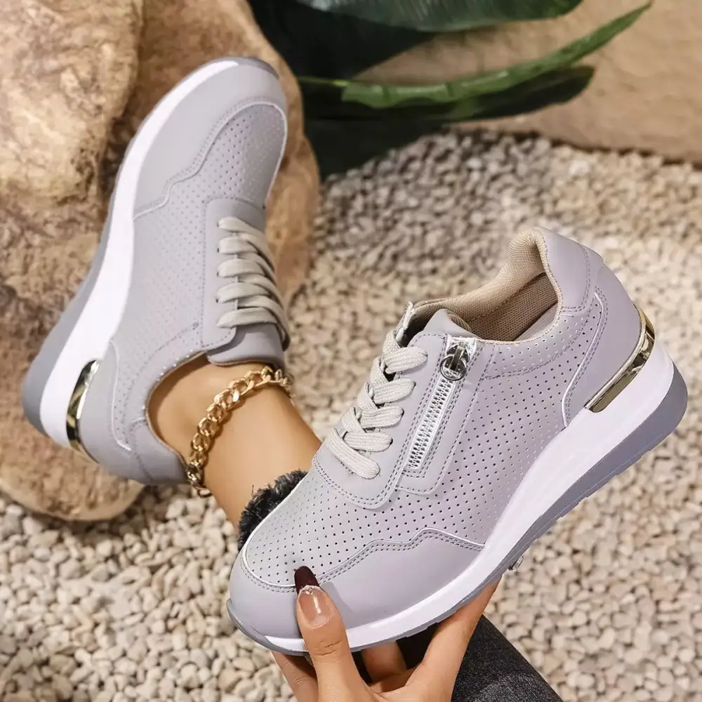 Relaxed Lace-Up Wedge Sneakers