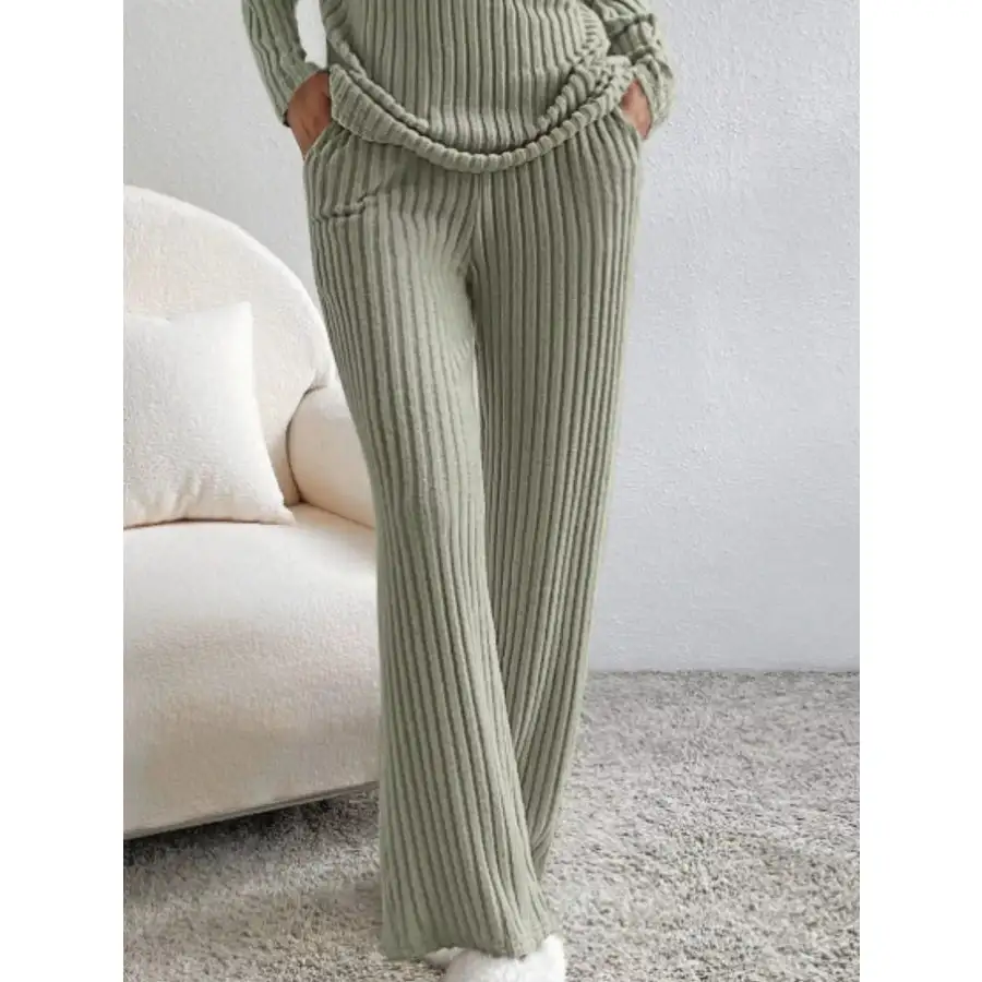 Ribbed Knit Long Sleeve Top and Pants Set