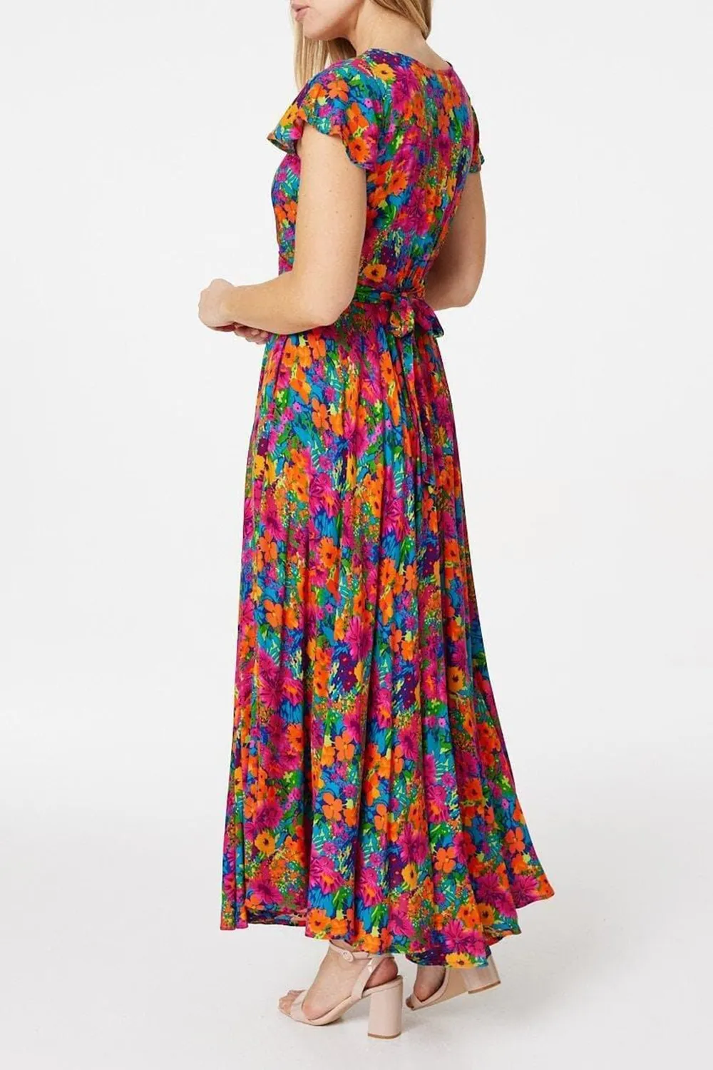 Colorful Floral Print Fitted Dress