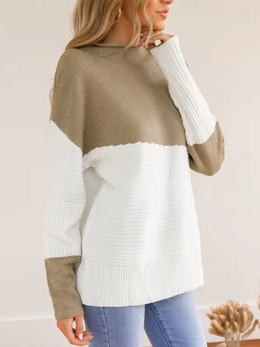 Patchwork color turtleneck sweater