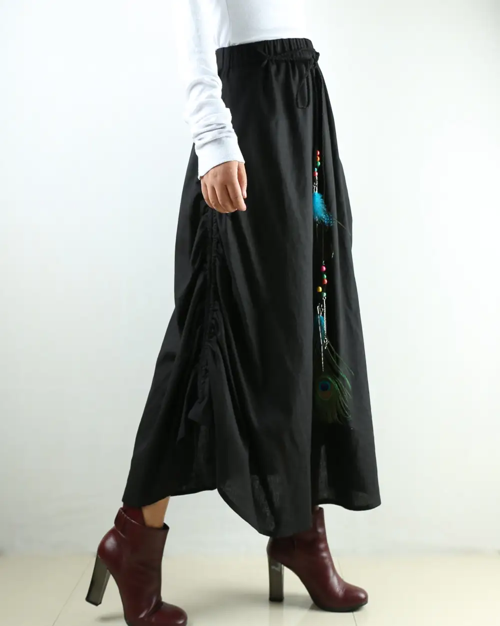 Elastic Waist Linen A Line Maxi Skirt