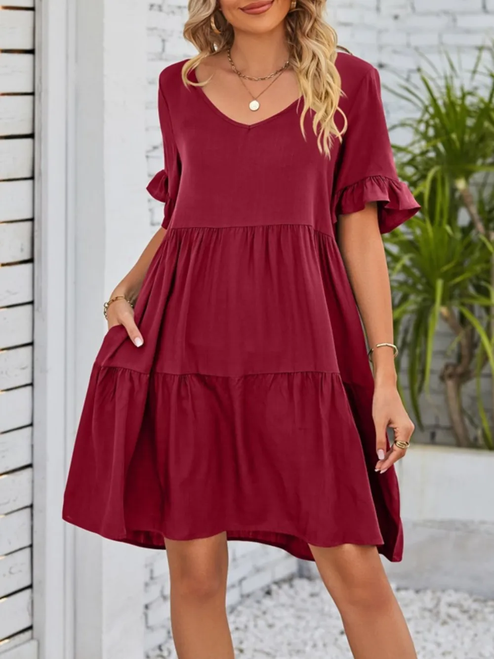 Relaxed Shape Ruffle Tiered Mini Dress