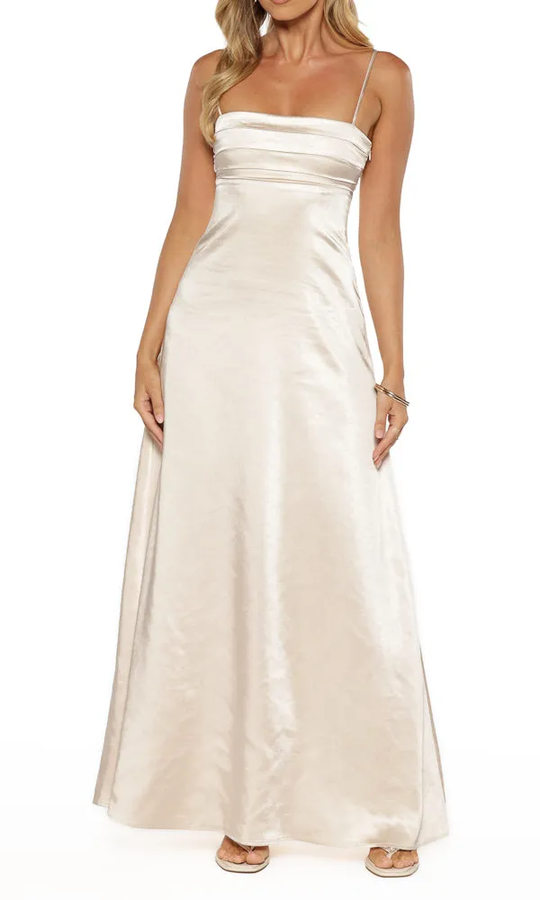 Satin Square Neck Flowy Maxi Dress