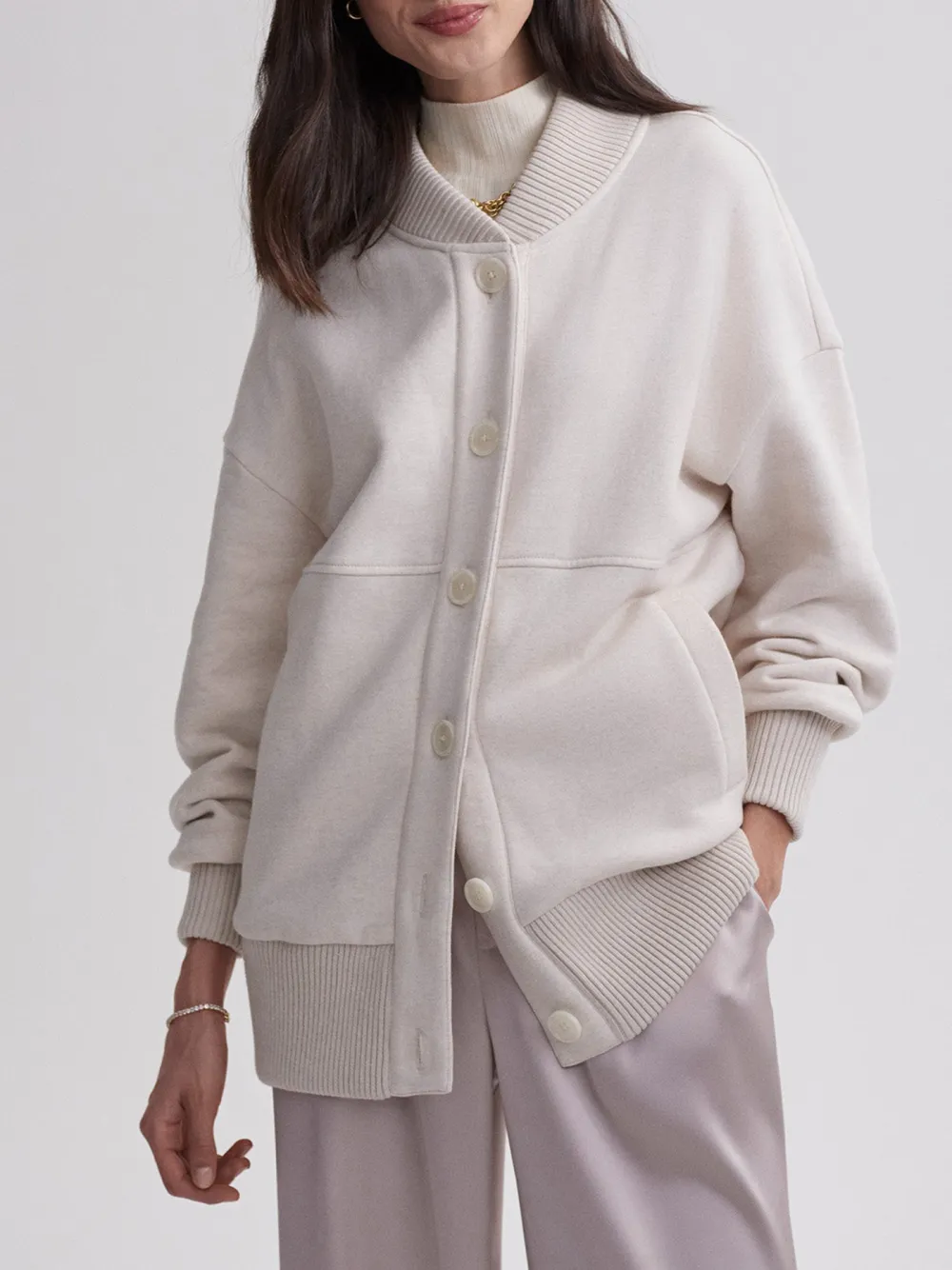 Elegant Turtleneck Buttoned-Cardigan Sweatshirt