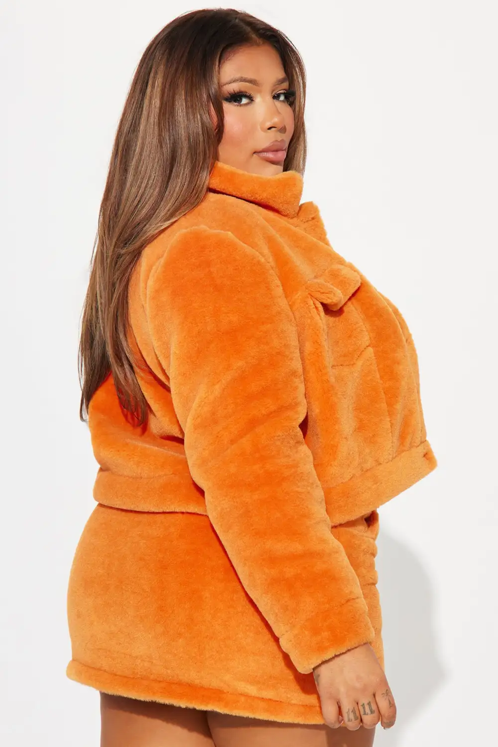 Golden Hour Faux Fur Skirt Set - Orange
