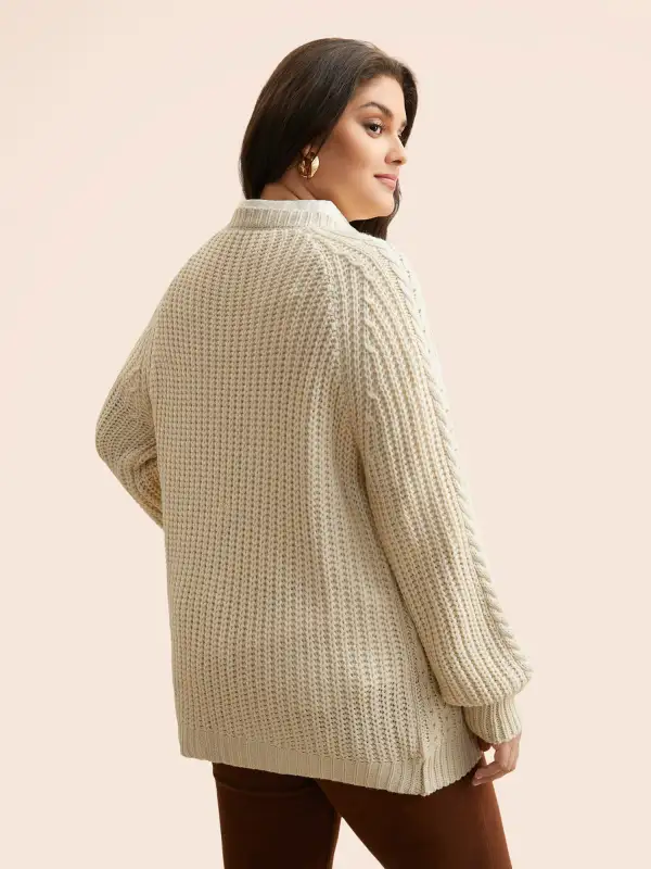 Solid Cable Knit Raglan Sleeve Pullover