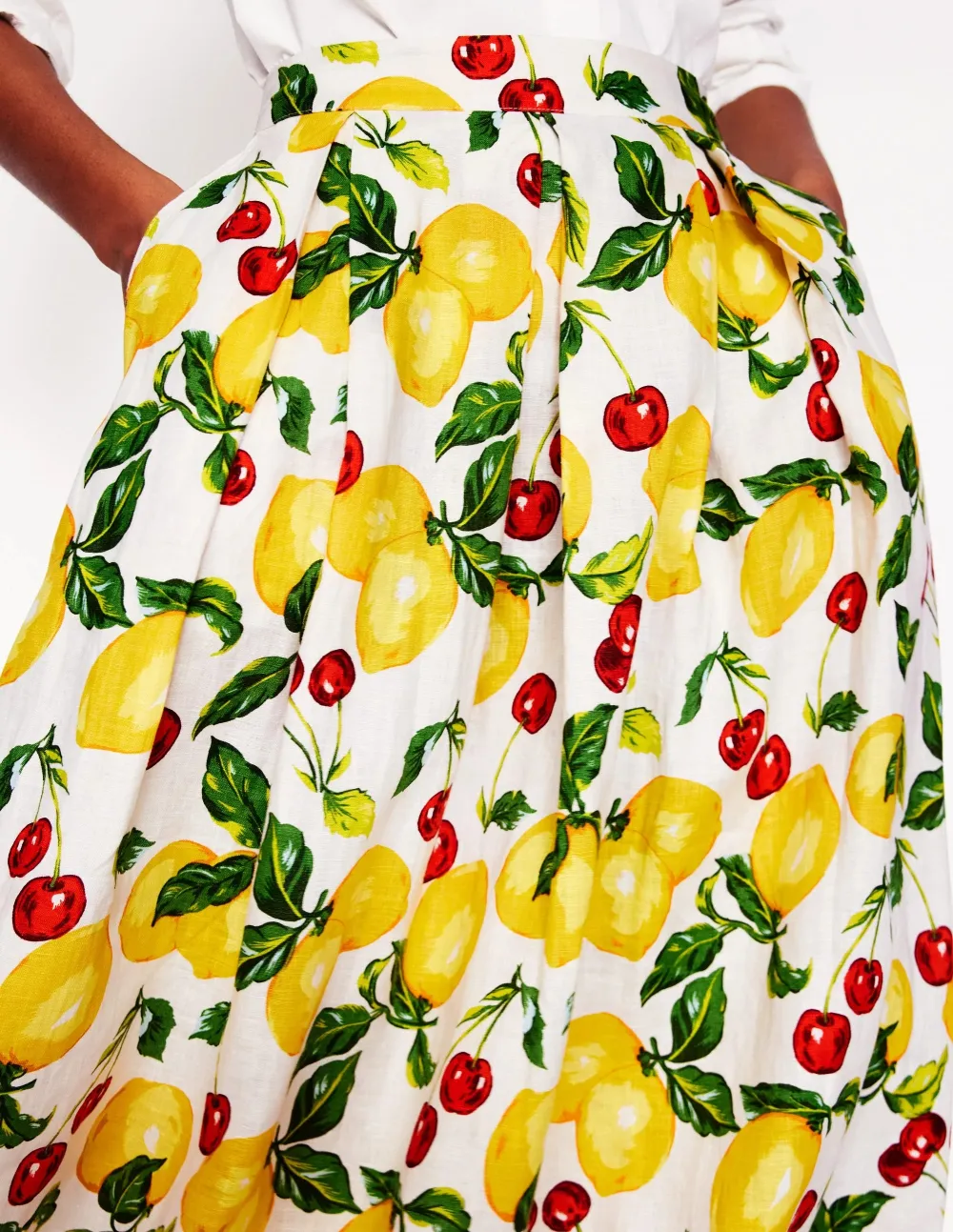 Color Printing Linen Midi Skirt