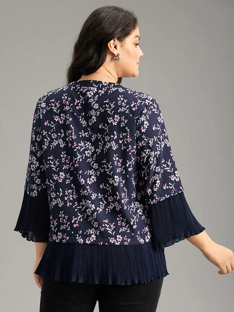 V-neck chiffon floral print elegant shirt