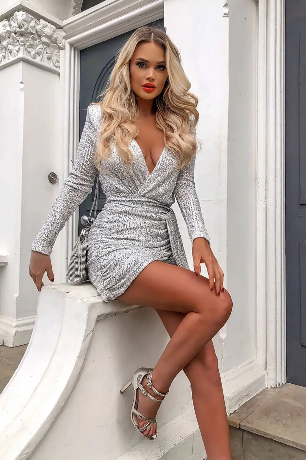 Center Stage Sequin Mini Dress - White/Silver