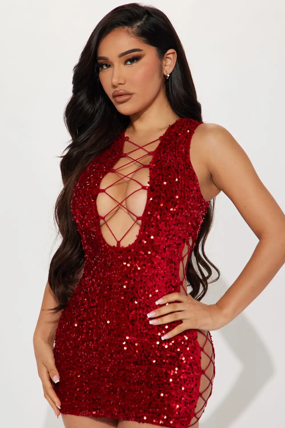 Sabrina Sequin Mini Dress - Red