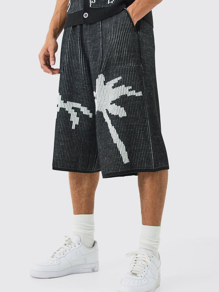 PALM JACQUARD RIBBED KNITTED JORT