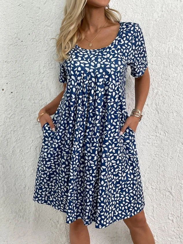 Casual Crew Neck Floral Loose Dress