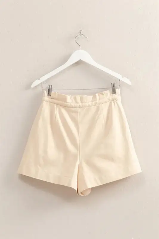 High Waisted Washed Twill Paperbag Shorts