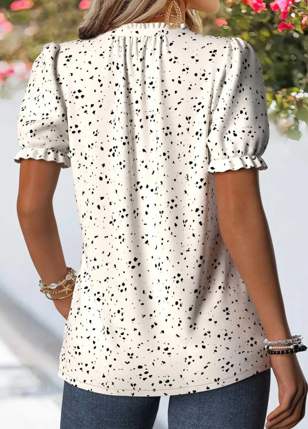 Red Geometric Print Frill Short Sleeve T Shirt