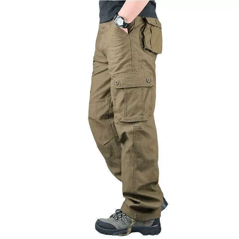 Men’s Cargo Pants - Khaki, Dark Gray & Black, Casual Basic, Mid Waist, Plain, Polyester, Multi-Pocket, Loose Fit, Durable, Long Pants for Daily Outings
