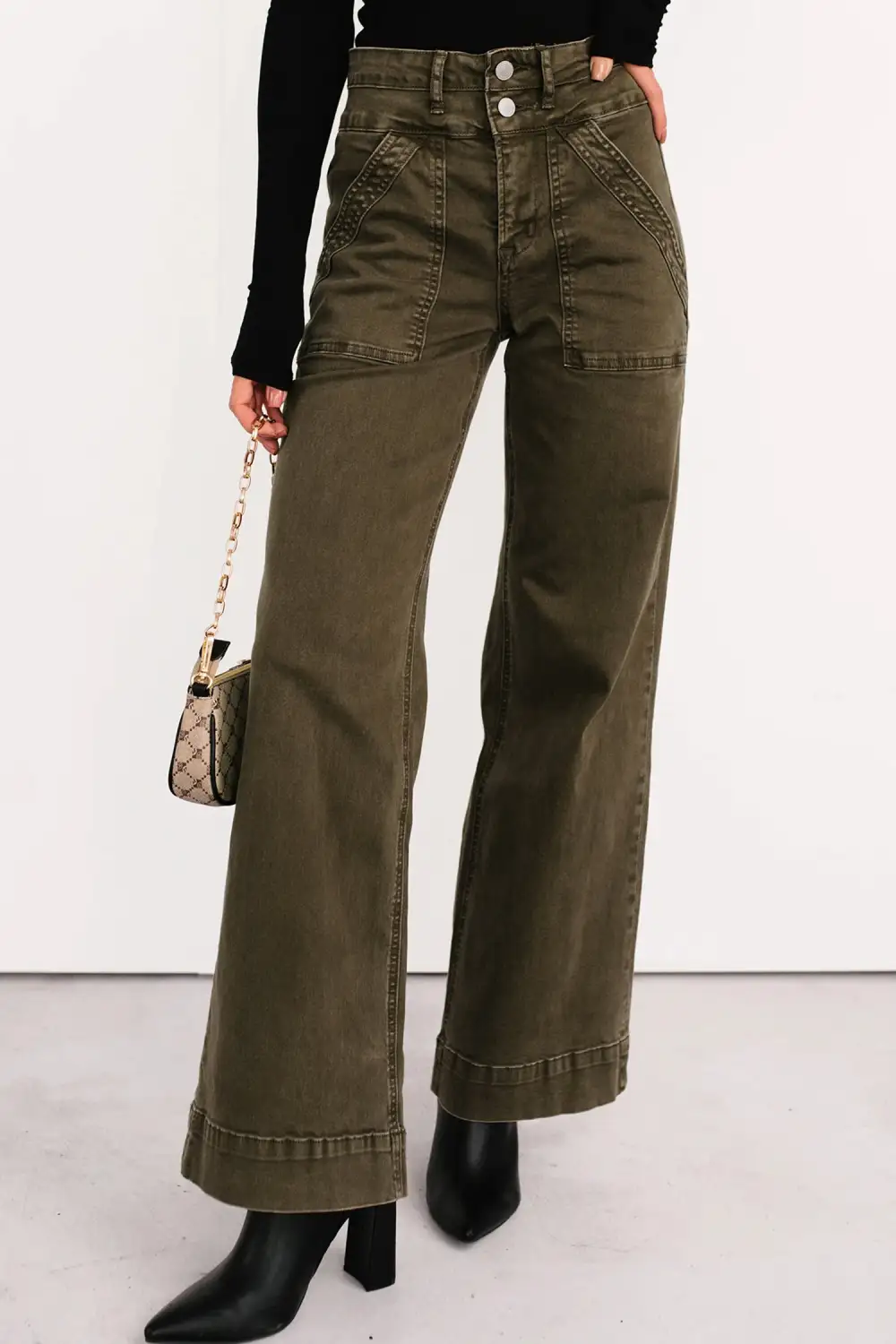 Double Waistband Loose Straight Jeans