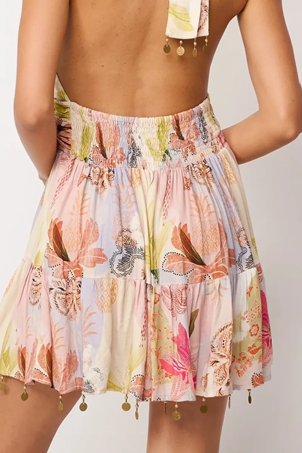 Multicolor Pastel Print Halter Mini Dress