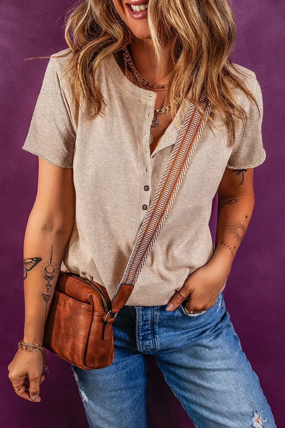 Short Sleeve Half Button Tee