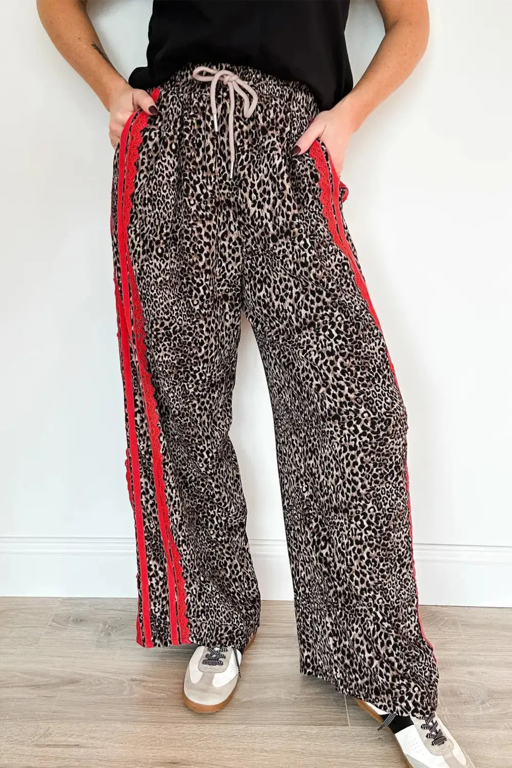 Leopard Contrast Lace Striped Pants
