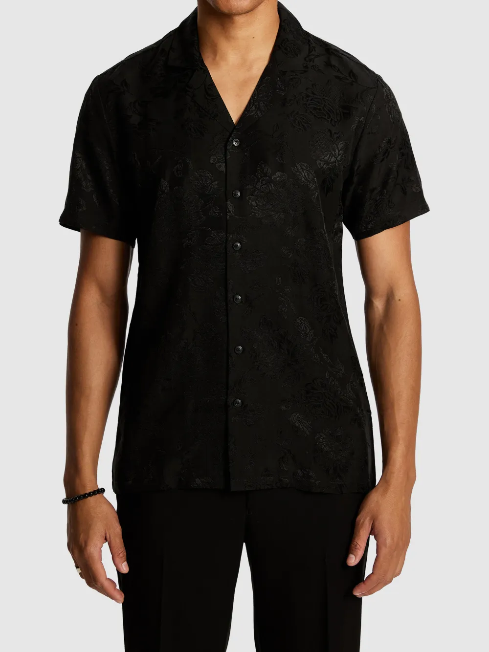 Black Satin Finish Short Sleeve Shirt