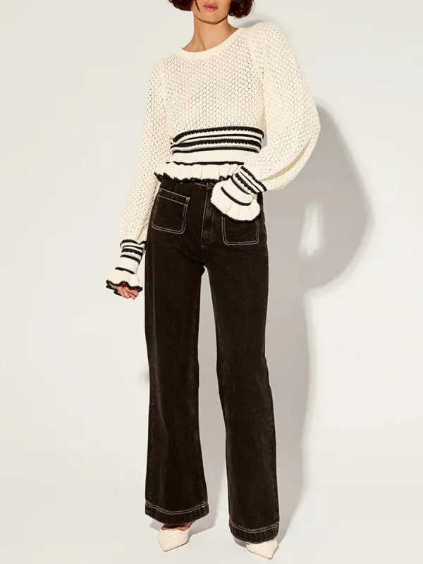 White Flared Cuffs Knit Top