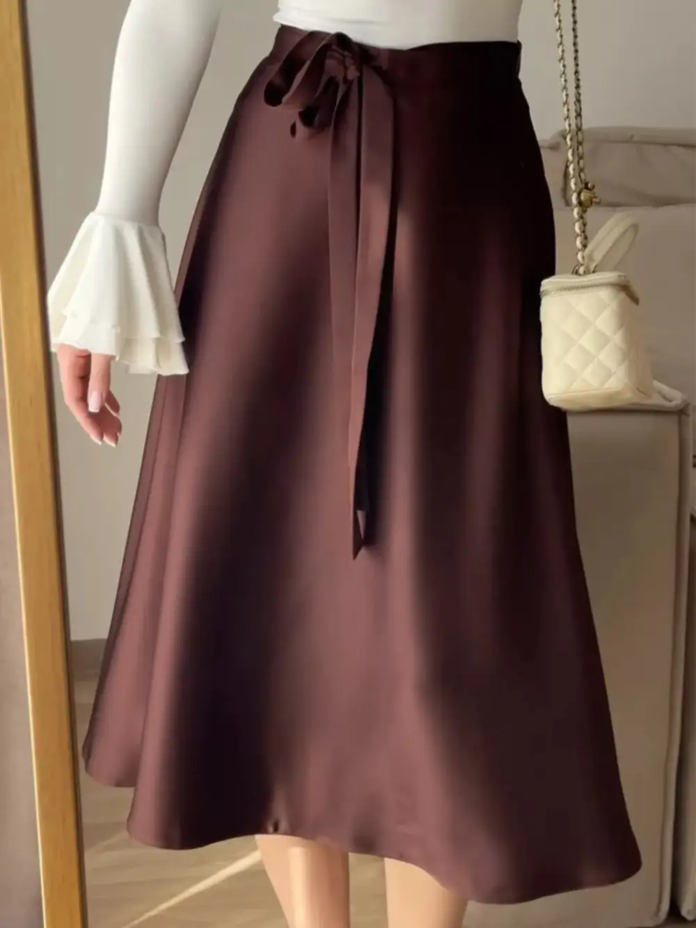Satin Line Midi Skirt