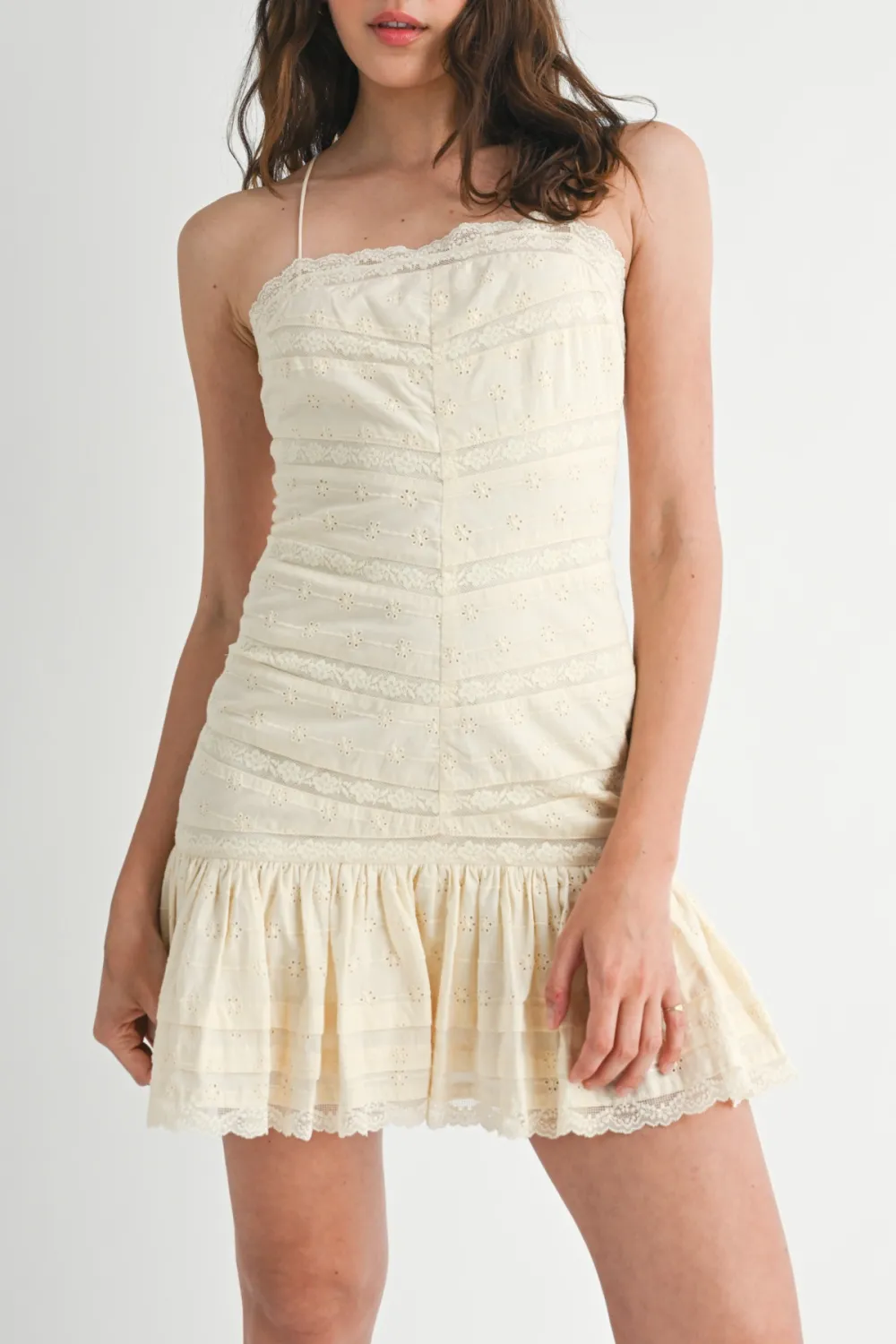 Eyelet Spaghetti Strap Mini Dress