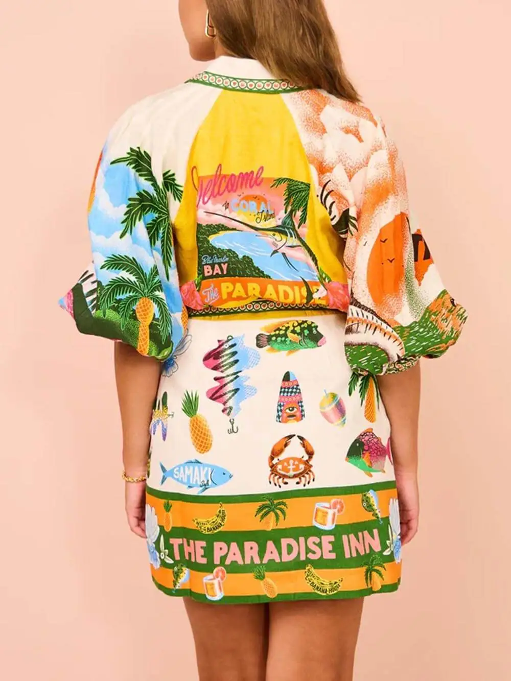 Casual Unique Printed Shirt Cardigan Mini Dress