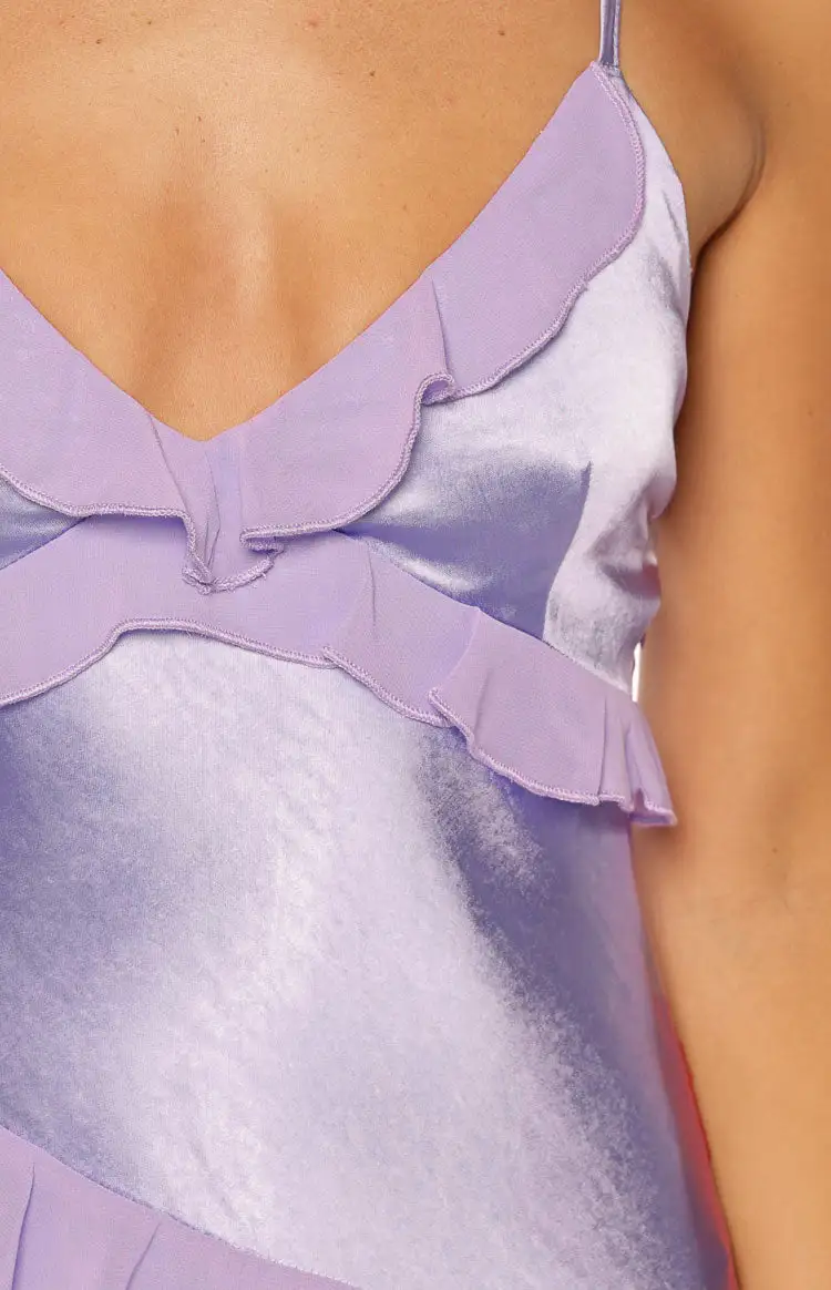 Modern Satin V Neck Ruffle Maxi Dress