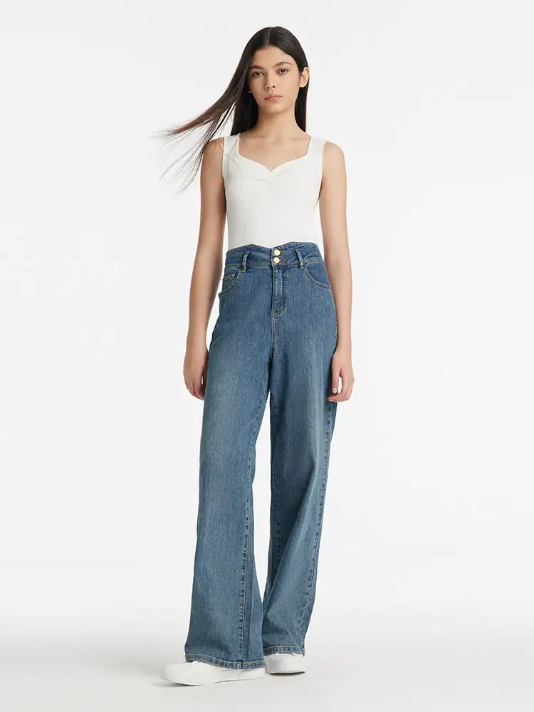 Pre-Order High-Waisted Loose Straight Full Length Women Jeans