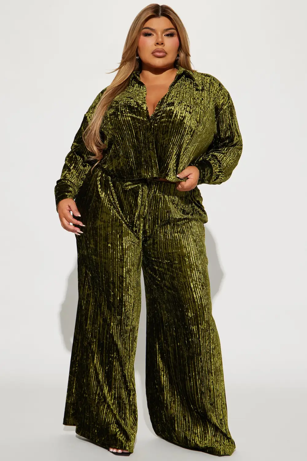 Masey Velvet Pant Set - Olive